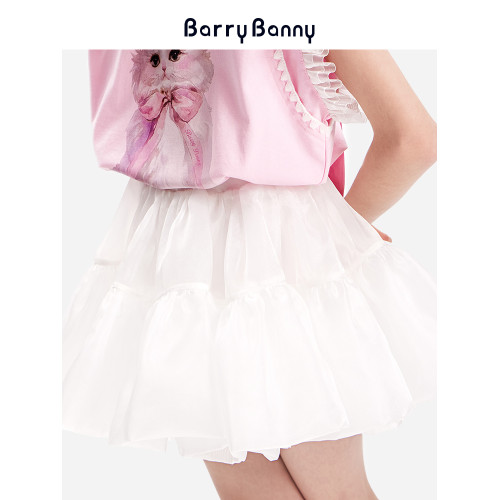 BarryBanny女童蓬蓬蛋糕裙2025夏季新款女孩短裙白色紗裙仙女裙