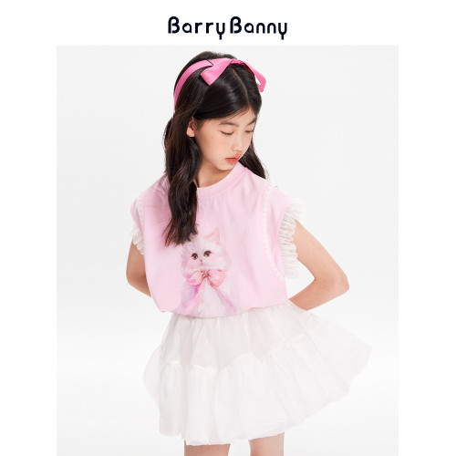 BarryBanny女童蓬蓬蛋糕裙2025夏季新款女孩短裙白色紗裙仙女裙