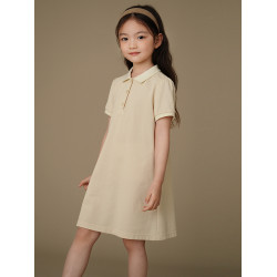 哈齒童裝夏季兒童針織polo裙涼感速乾A字裙女童防蚊連衣裙中長款