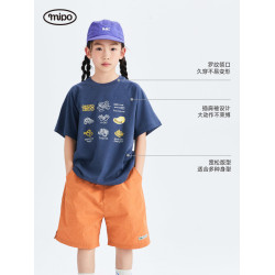 mipo夏季兒童短袖t恤涼感透氣女男童親子裝洋氣大開眼界印花上衣