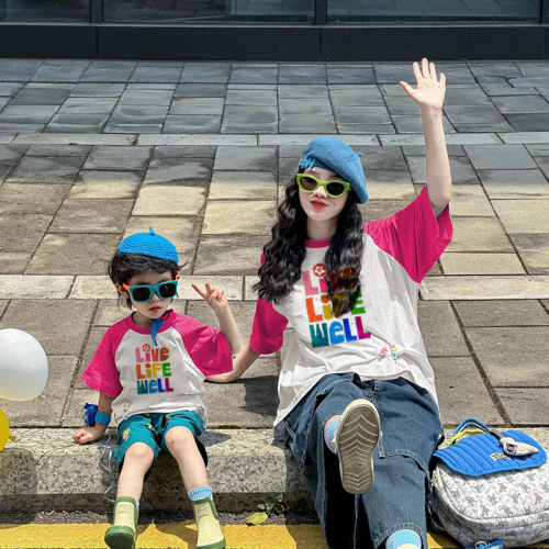 親子裝母女母子炸街高級2025夏款洋氣一家三口四口短袖T恤男女童