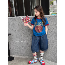 【五分褲】藍小爸童裝女童牛仔中褲夏季新款兒童時尚休閒百搭褲子