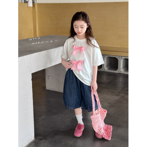 【五分褲】藍小爸童裝女童牛仔中褲夏季新款兒童時尚休閒百搭褲子