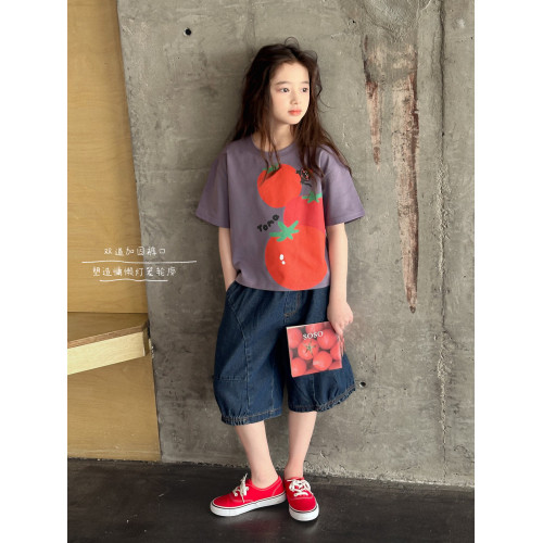 【五分褲】藍小爸童裝女童牛仔中褲夏季新款兒童時尚休閒百搭褲子