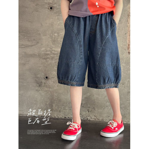 【五分褲】藍小爸童裝女童牛仔中褲夏季新款兒童時尚休閒百搭褲子