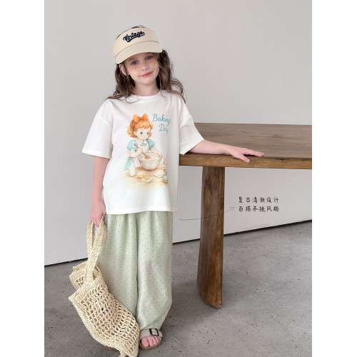 【波點褲】藍小爸童裝女童親子波點休閒褲夏季新款兒童直筒濶腿褲