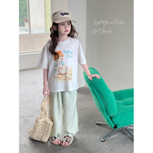 【波點褲】藍小爸童裝女童親子波點休閒褲夏季新款兒童直筒濶腿褲