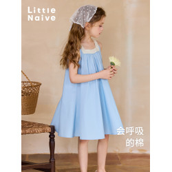 Little Naive兒童連衣裙夏季新款法式度假風裙子女童蝴蝶結背心裙