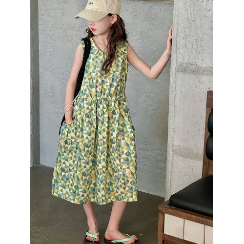 女童連衣裙夏季2025新款韓版洋氣兒童收腰背心裙女大童無袖棉布裙