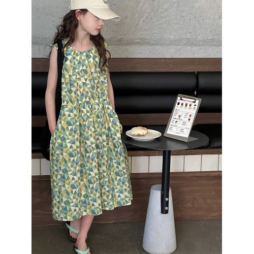 女童連衣裙夏季2025新款韓版洋氣兒童收腰背心裙女大童無袖棉布裙