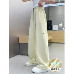 女童冰絲棉防蚊褲夏季新款女孩直筒女孩兒童運動長褲中大童薄白色