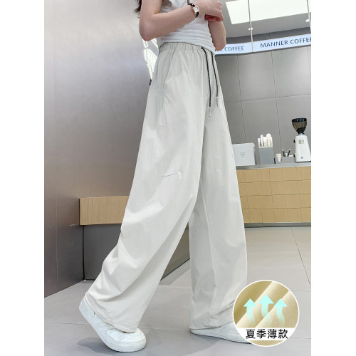 女童冰絲棉防蚊褲夏季新款女孩直筒女孩兒童運動長褲中大童薄白色