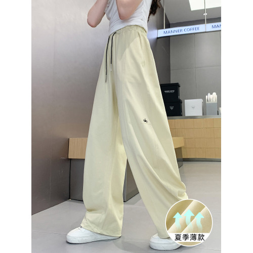 女童冰絲棉防蚊褲夏季新款女孩直筒女孩兒童運動長褲中大童薄白色