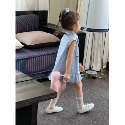 女童夏季連衣裙2025新款韓版童裝學院風襯衫領單排釦百褶背心裙子