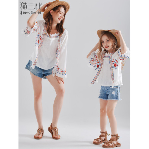 新疆大西北度假風防曬開衫親子裝女童夏季薄款海邊防曬衣兒童外套