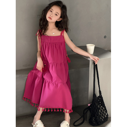 女童吊帶連衣裙夏裝2025新款絕美公主長裙兒童洋氣小女孩度假裙子