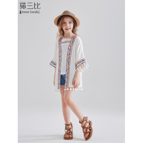 度假刺綉防曬衫親子裝夏季兒童沙漠草原旅遊開衫女童防曬外套薄款