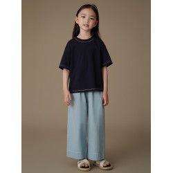 哈齒童裝夏季薄款兒童寬松休閒褲清新藍色直筒褲女童長褲親膚全棉