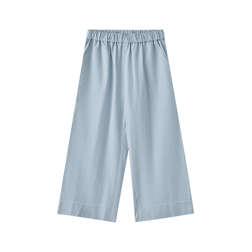 哈齒童裝夏季薄款兒童寬松休閒褲清新藍色直筒褲女童長褲親膚全棉