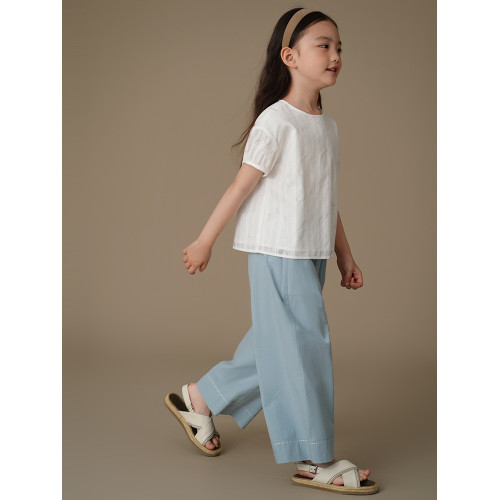 哈齒童裝夏季薄款兒童寬松休閒褲清新藍色直筒褲女童長褲親膚全棉