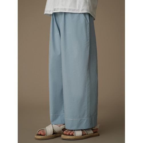 哈齒童裝夏季薄款兒童寬松休閒褲清新藍色直筒褲女童長褲親膚全棉