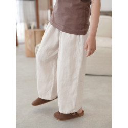 柒集春夏新品童裝兒童亞麻濶腿褲女寶寶純色棉麻長褲子親子裝寬松