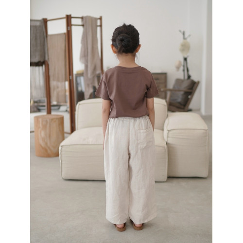 柒集春夏新品童裝兒童亞麻濶腿褲女寶寶純色棉麻長褲子親子裝寬松