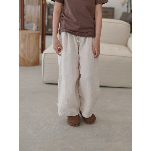 柒集春夏新品童裝兒童亞麻濶腿褲女寶寶純色棉麻長褲子親子裝寬松