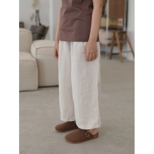 柒集春夏新品童裝兒童亞麻濶腿褲女寶寶純色棉麻長褲子親子裝寬松