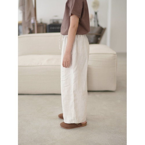 柒集春夏新品童裝兒童亞麻濶腿褲女寶寶純色棉麻長褲子親子裝寬松