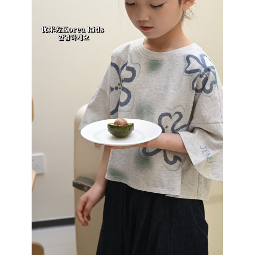 超好看女孩短款韓範純棉上衣2025新款洋氣女童夏裝兒童短袖T恤