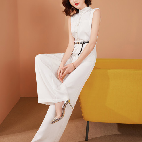 美妃雅白色高級感連體褲秋女濶腿褲長褲2025春秋新款氣質連體衣服