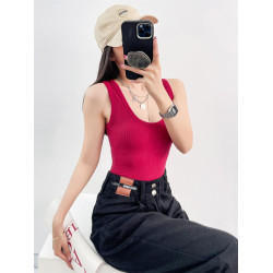 辣妹低胸深U領背心連體衣女夏季外穿性感緊身純色吊帶上衣打底衫