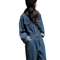 CHLENADY工裝牛仔連體褲女春秋高級歐貨復古高腰小個子直筒連體衣