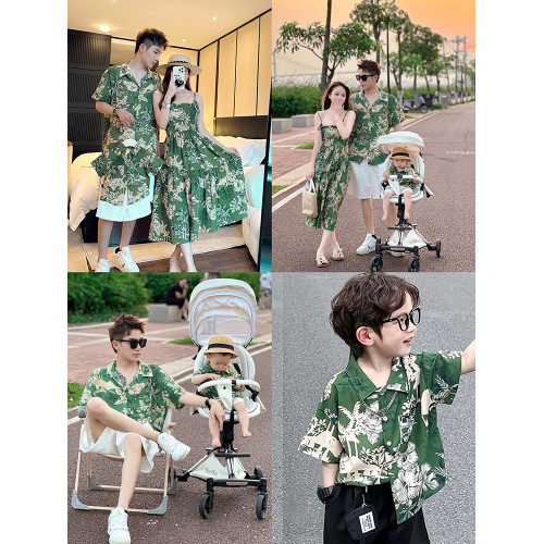 炸街親子裝一家三口夏裝新款母子裝母女裝海邊港風花連衣裙襯衫潮