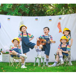 兒童演出服男女童牛仔背帶短褲幼兒園舞蹈服夏季親子裝畢業合唱服