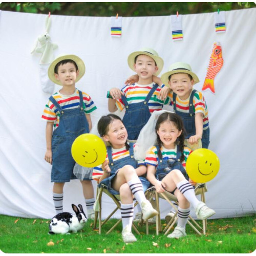兒童演出服男女童牛仔背帶短褲幼兒園舞蹈服夏季親子裝畢業合唱服