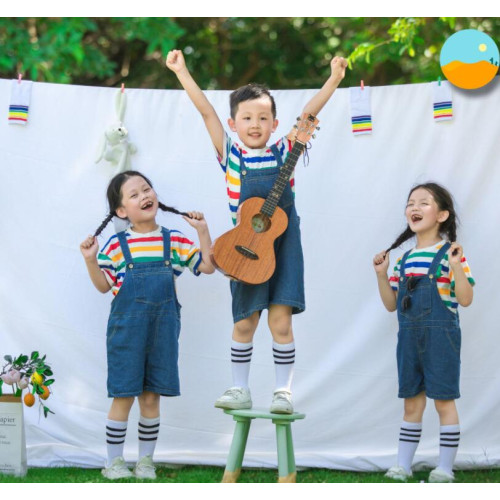 兒童演出服男女童牛仔背帶短褲幼兒園舞蹈服夏季親子裝畢業合唱服