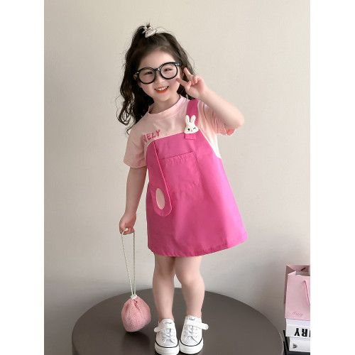 夏季女童T恤裙兒童連衣裙2025新款洋氣時髦童裝小女孩假兩件裙子