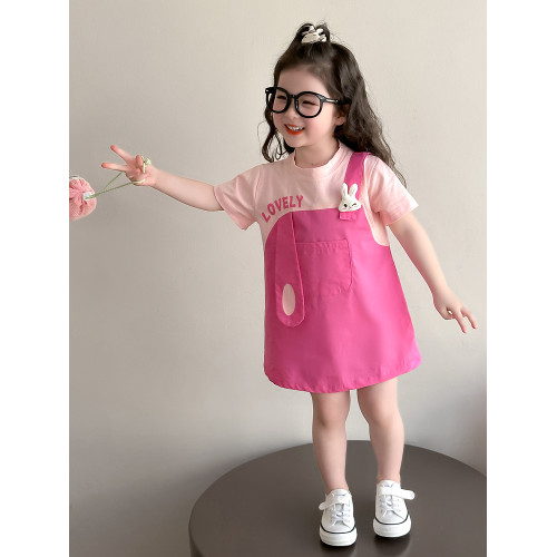 夏季女童T恤裙兒童連衣裙2025新款洋氣時髦童裝小女孩假兩件裙子