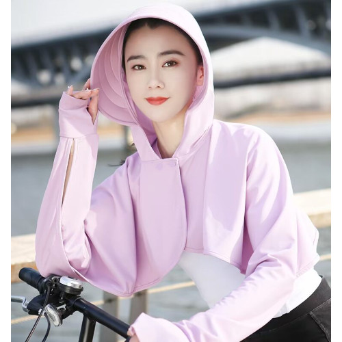 短款冰絲防曬衣女披肩防曬防紫外線戶外出遊大帽簷皮膚衣UPF50+薄