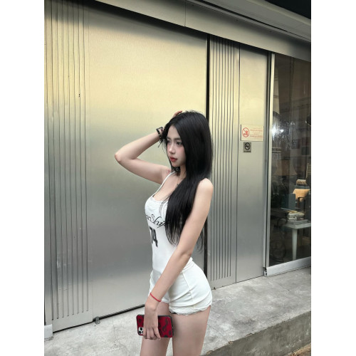 歐美辣妹印花蕾絲拼接吊帶連體衣女夏季性感修身無袖露後背包臀短褲