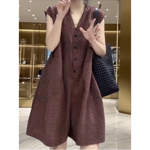 香港休閒連身短褲女外穿夏薄款2025新款高級感寬松濶腿連體衣套裝