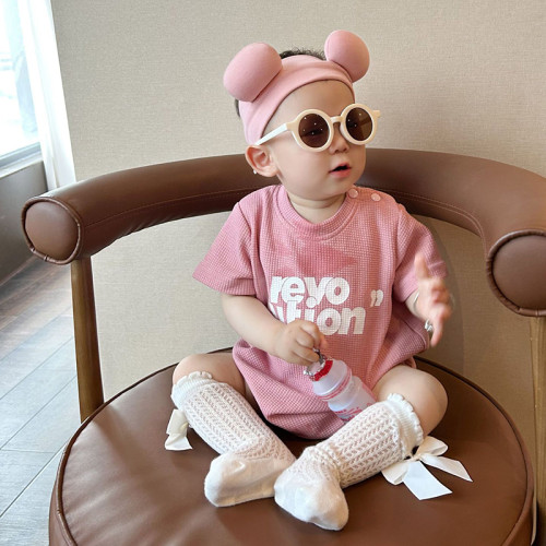 親子裝一家三四口嬰兒小月齡爬服粉色母女裙夏裝洋氣母子T恤短袖