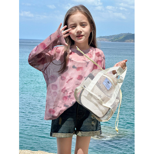圖圖小象童裝女童防曬衣2025夏季新款兒童薄款T恤網紗罩衫蝴蝶結