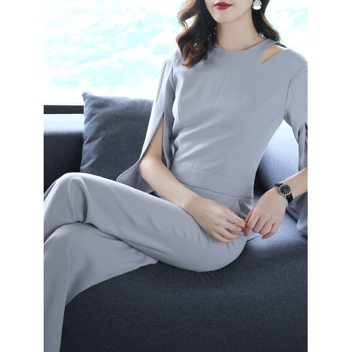 美妃雅連體褲女秋季高腰顯瘦連體衣女裝氣質連衣褲濶腿褲套裝春秋