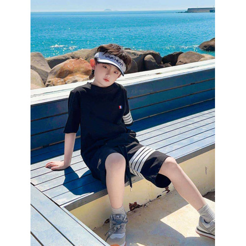 純棉寬松tb兒童短袖套裝夏季男童T恤2025時髦洋氣大童短褲親子裝