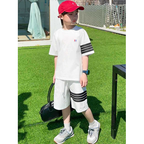 純棉寬松tb兒童短袖套裝夏季男童T恤2025時髦洋氣大童短褲親子裝