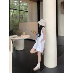 賣萌冠軍白色無袖背心連體衣女夏季小個子寬松百搭濶腿連衣褲套裝