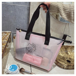 HelloKitty大容量單肩包網紗透明化妝包少女旅行洗漱收納袋媽咪包